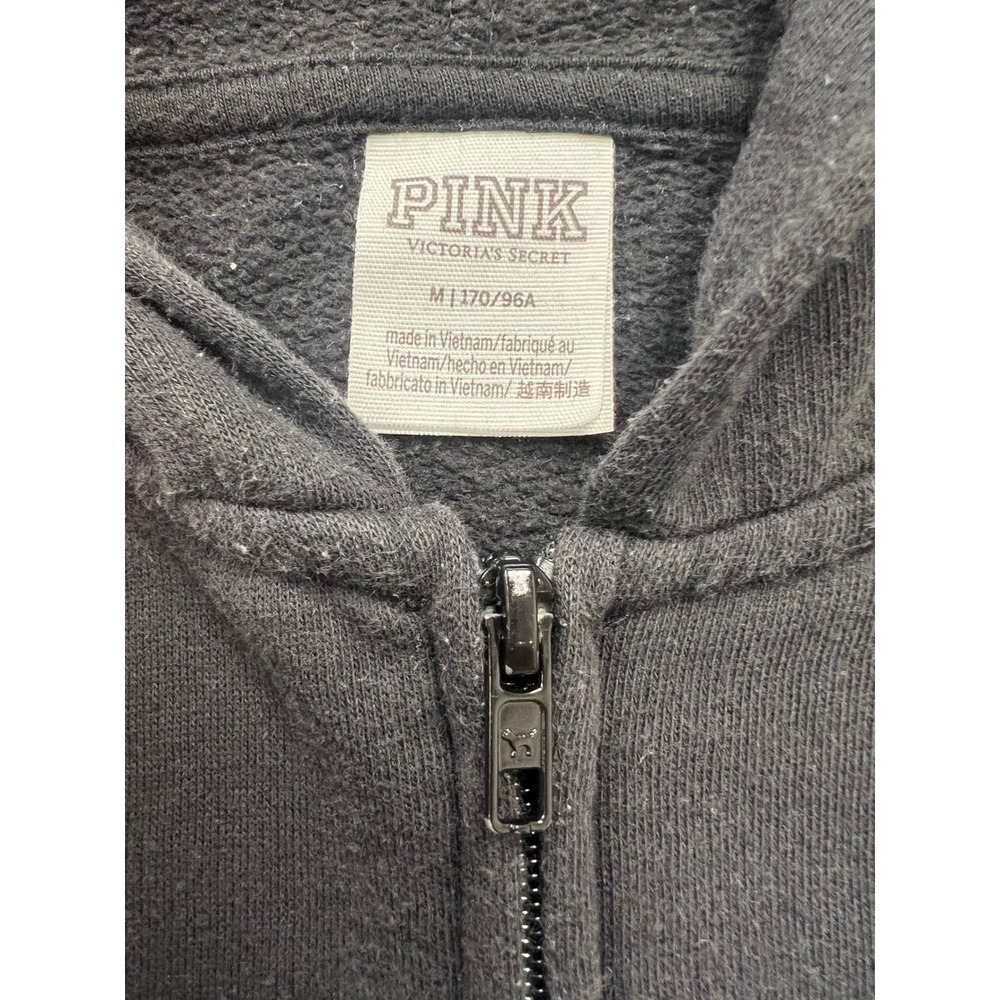 Victoria's Secret‎ PINK Black Full Zip Logo Hoodie Sweatshirt Womens Medium - Picture 7 of 7